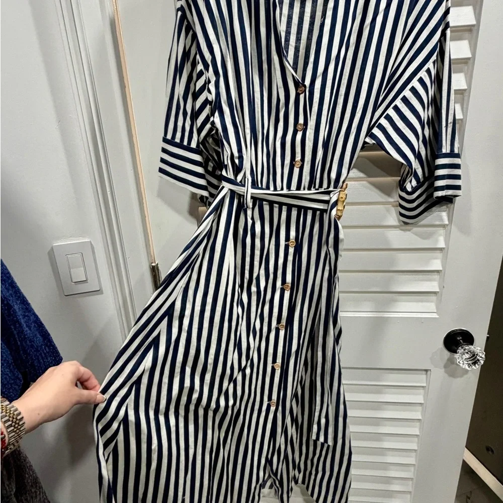 Zara Navy and White Striped Long Sleeve Dress - Picture 1 of 6
